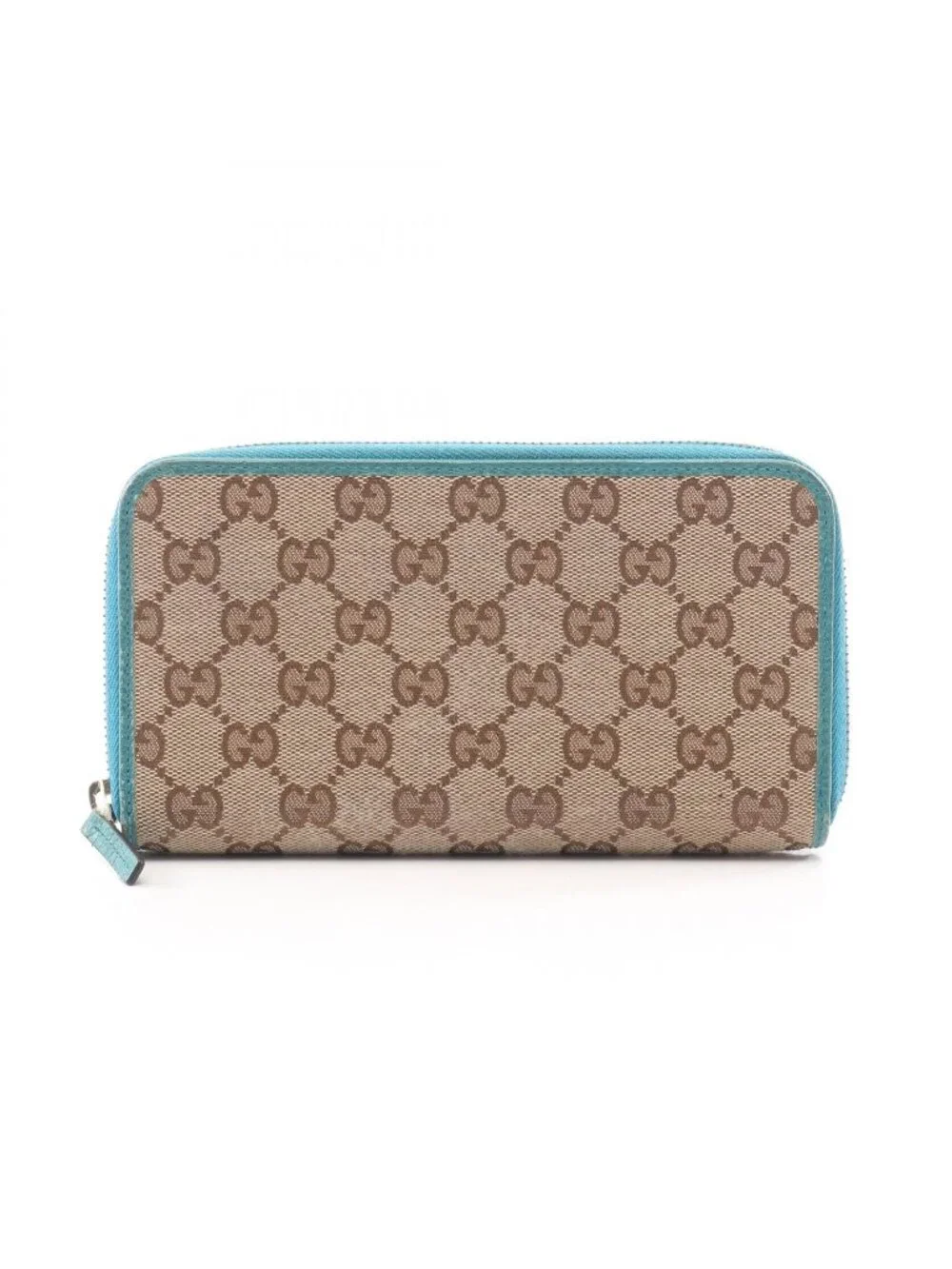 Gucci Round Length Wallet GG Canvas Beige Blue Zip Around